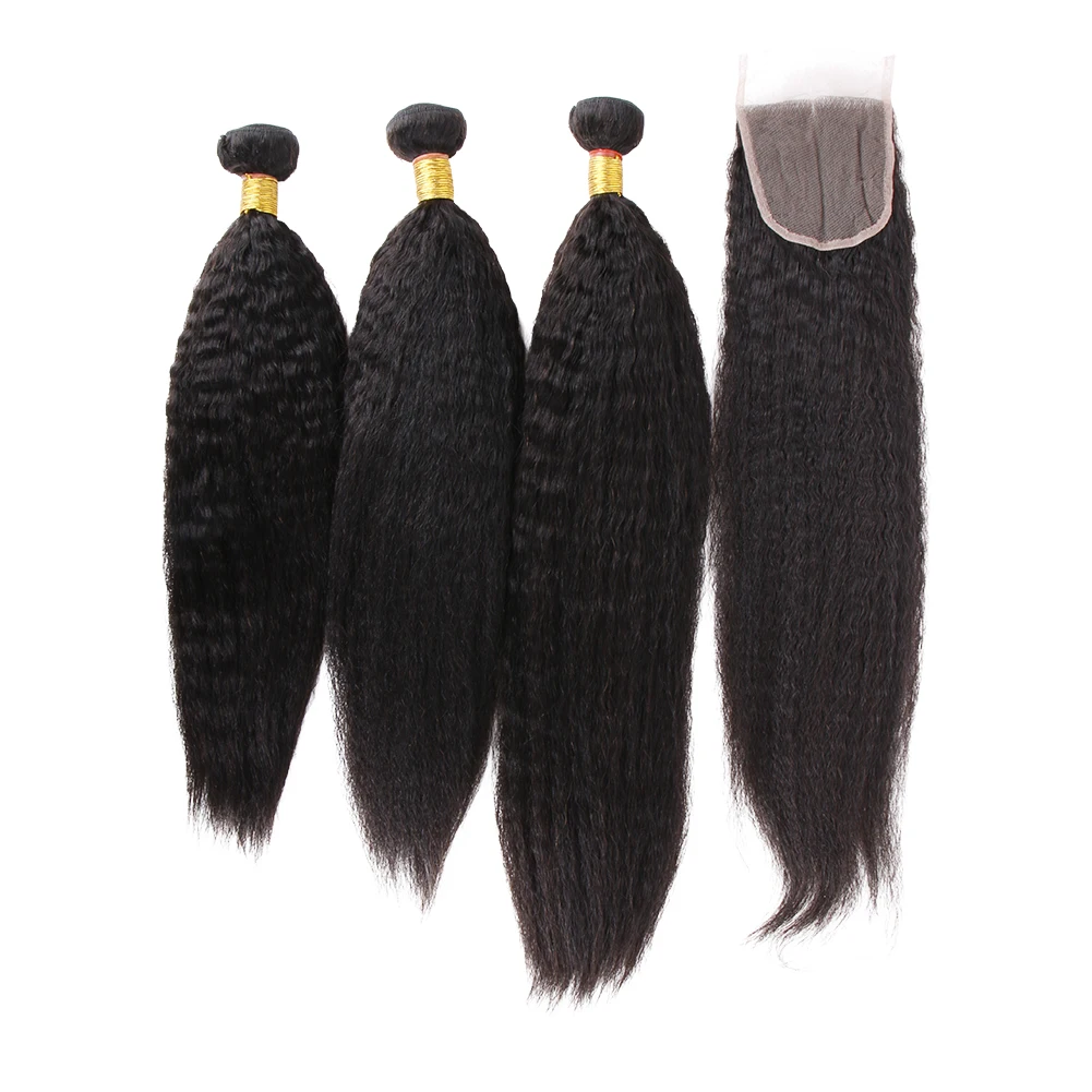 
FH Human Hair Bundles with Closure Real Remy Malaysian Free Sample Large Stock Natural Black Brazilian Hair 100% Virgin Hair 