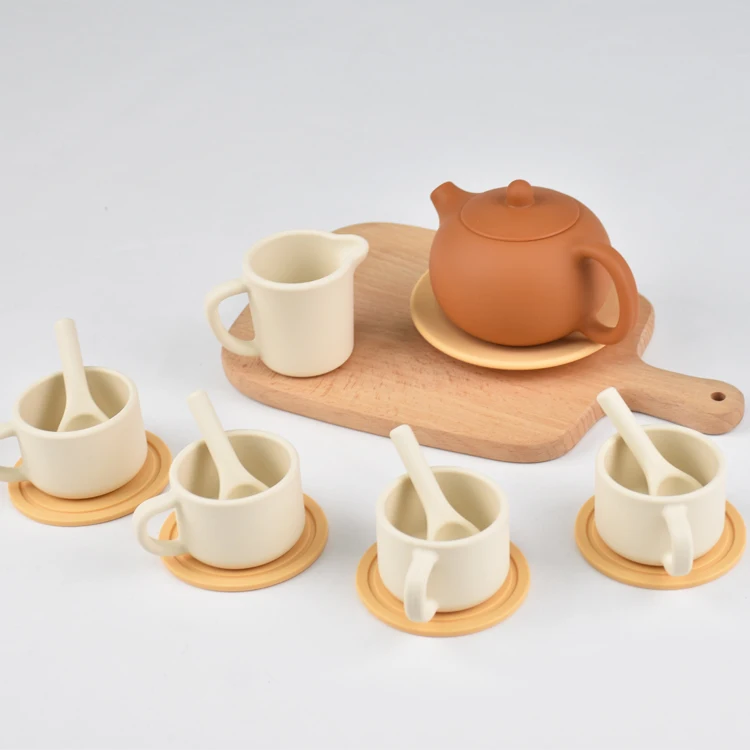 Factory  New Arrival 9-Piece 15Pcs Set Kids Afternoon-Tea Silicone Baby Toy Teapot Dessert Unisex Ready To Ship