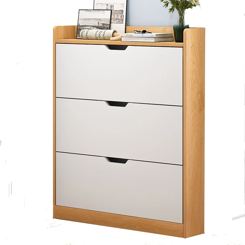 Good looking simple entrance porch cabinet storage space saving narrow flip bucket shoe shelf