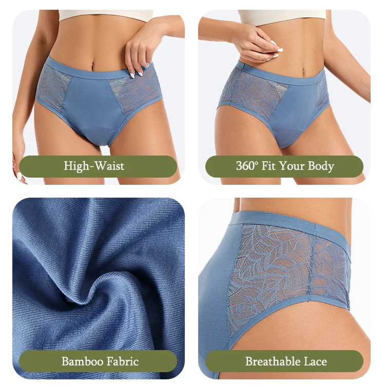 LYNMISS summer high rise lace menstrual panty bambo leakproof panties period women cotton period panties