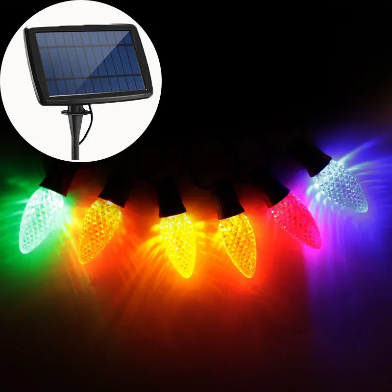 WTL Factory RGB Strawberry Solar Power Lamp LED String Lights Outdoor Decoration Garden Decorative Bulbs C9 Christmas Lighting