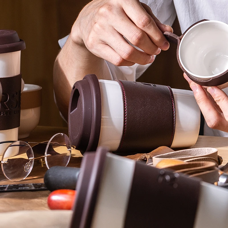 2021factory hot selling New Product Launch Exclusive Design New Bone China Leather Craft ceramic Cup  coffee mug