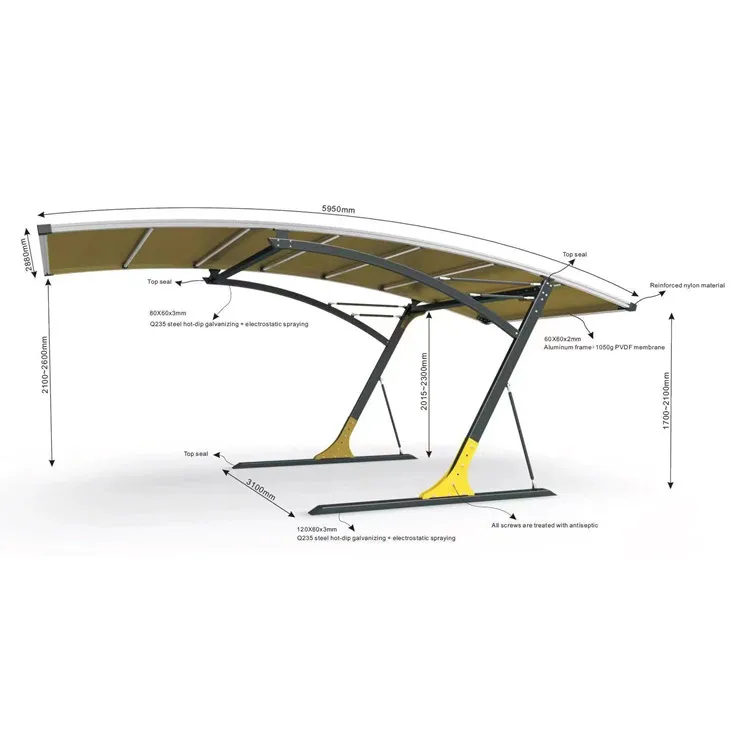professional single & double car parking shade/modern design waterproof sun shade carports for car parking garages