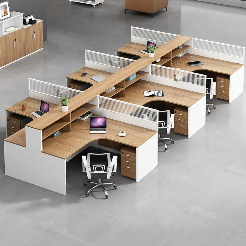 Commercial Office Furniture Modern Wooden Mfc Office Desks Modular L Shape Staff Workstation