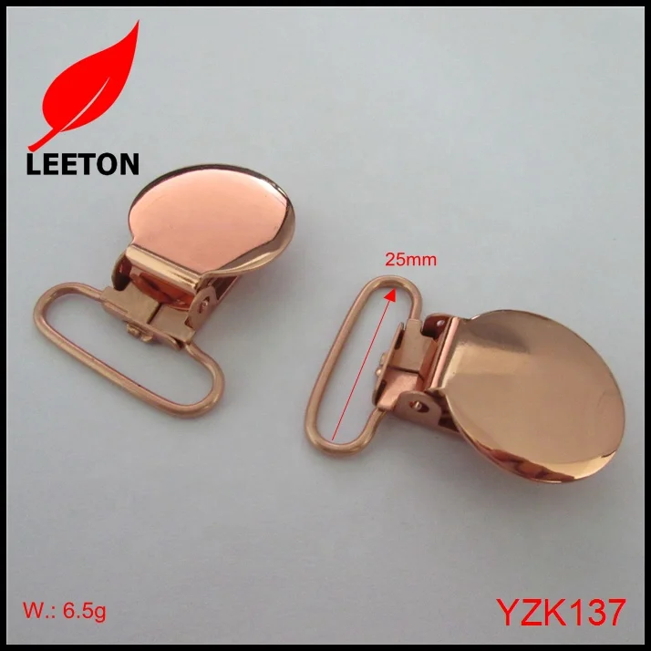 Factory supply 1.0 inch 25mm round shiny rose gold safe baby pacifier clip