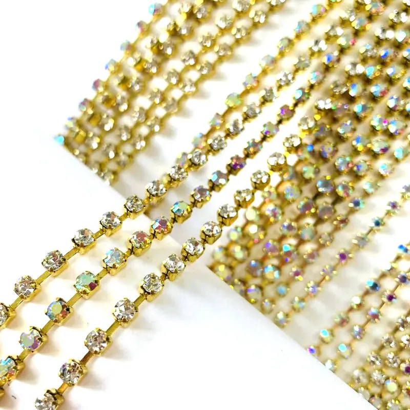 Rhinestone wholesale high quality trimming brass cup rhinestone chain