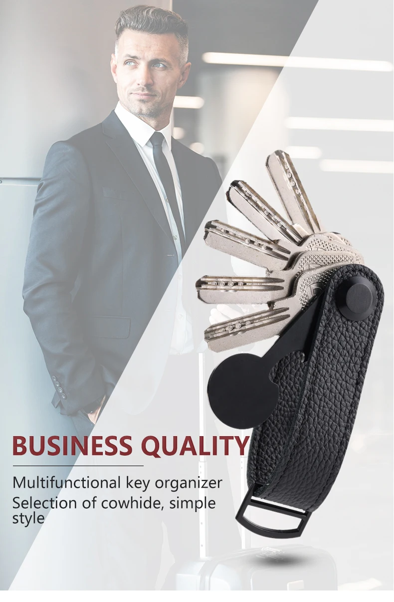 Carbon fiber genuine leather key holder organizer Men car key cover