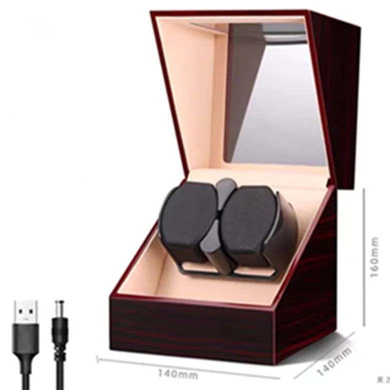 T3 Automatic mechanical wooden+leather watch winder box watch shaker 2 slots simple function various colors factory supply