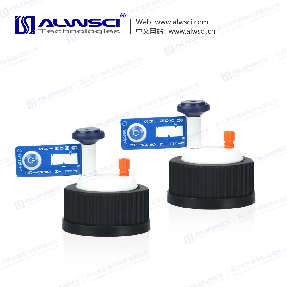 Alwsci Black GL45 Stay Safe Cap Air Valve 1/4inch-28 fitting for 1/8 inch tubing  for laboratory use