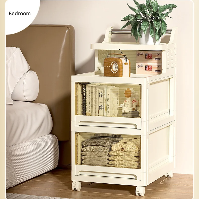 Hot Selling Large Size Foldable Storage Bins Drawers PP Plastic Toy Organizer Wheels Modern Snack Book Bookcase High Quality