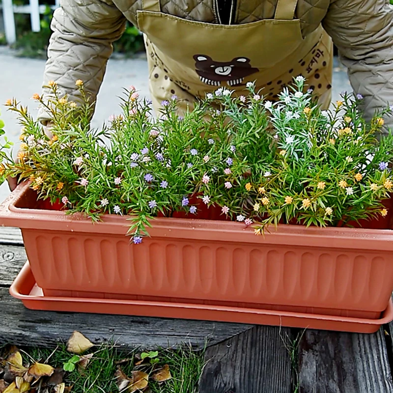 Home Decoration Balcony Garden Window Box Planter Troughs Brown Big Plastic Rectangular Pots For Plants