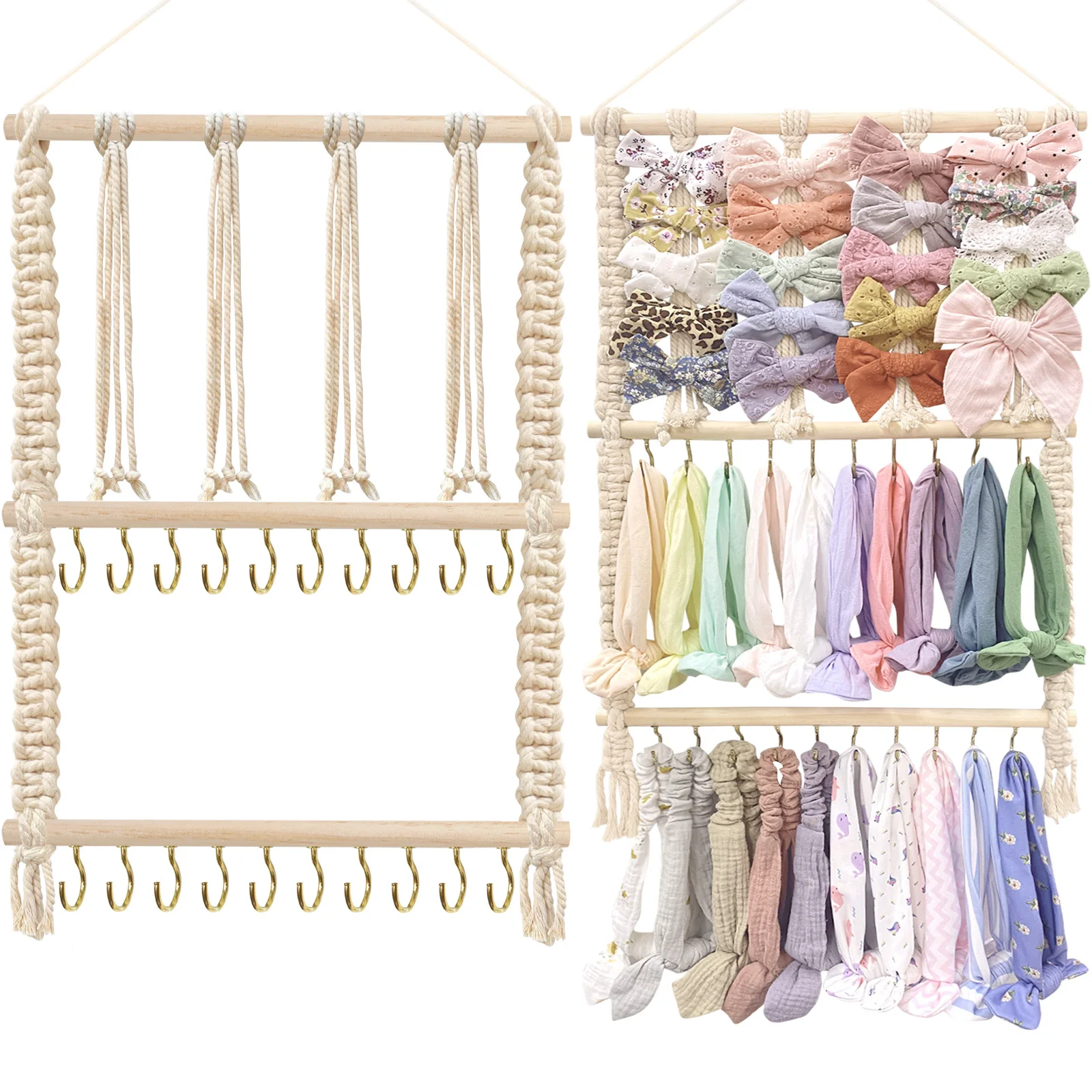 CN Hair Bow Holder Organizer for Girls Gold Hook Headband Storage Display