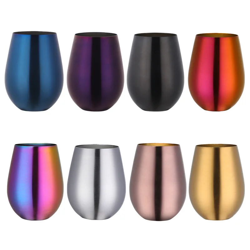304SS 17oz 500ml Gold Black Rainbow Stainless Steel Stemless Wine Glass