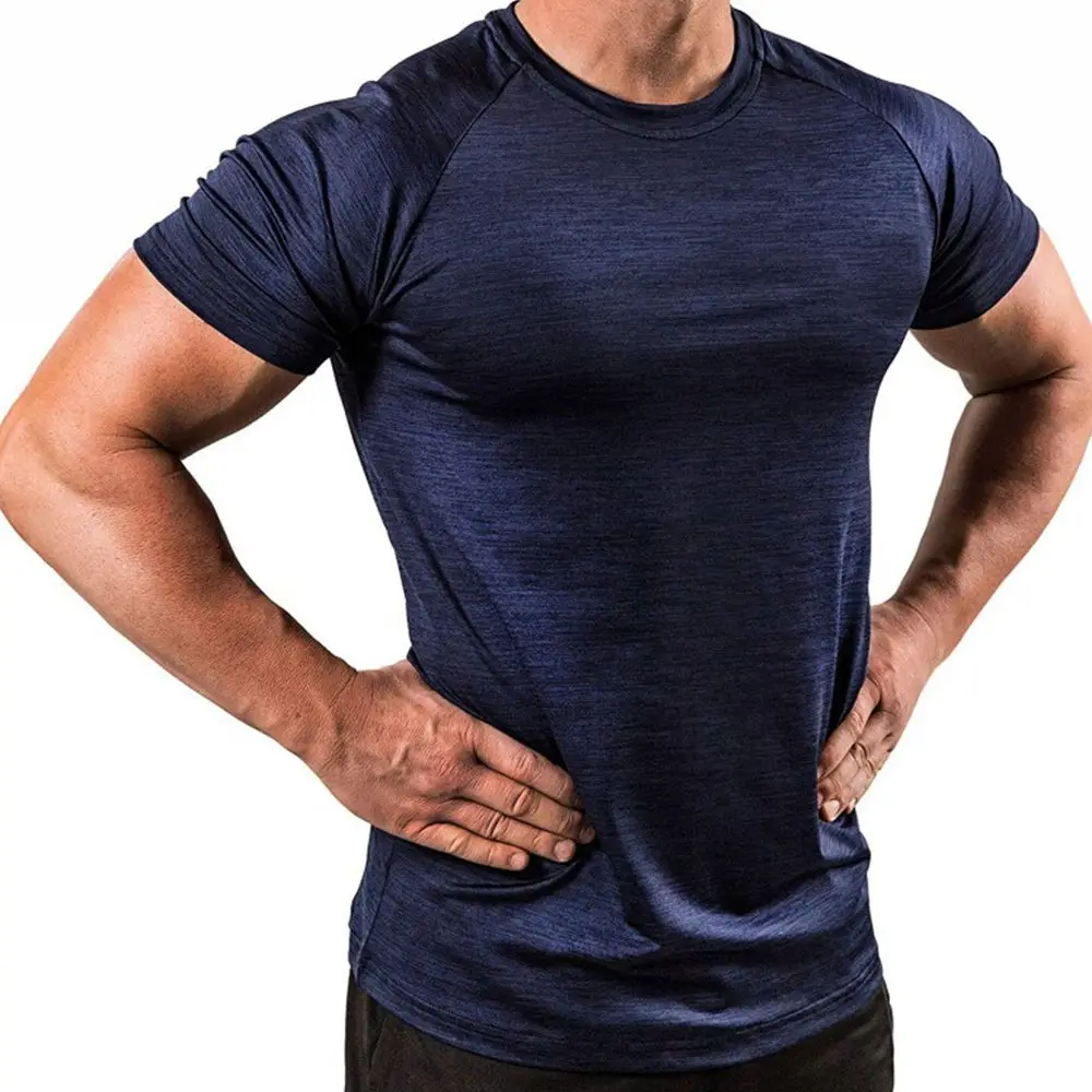 Compression running tees men fitted gym training 100% polyester quick dry sport breath t shirt