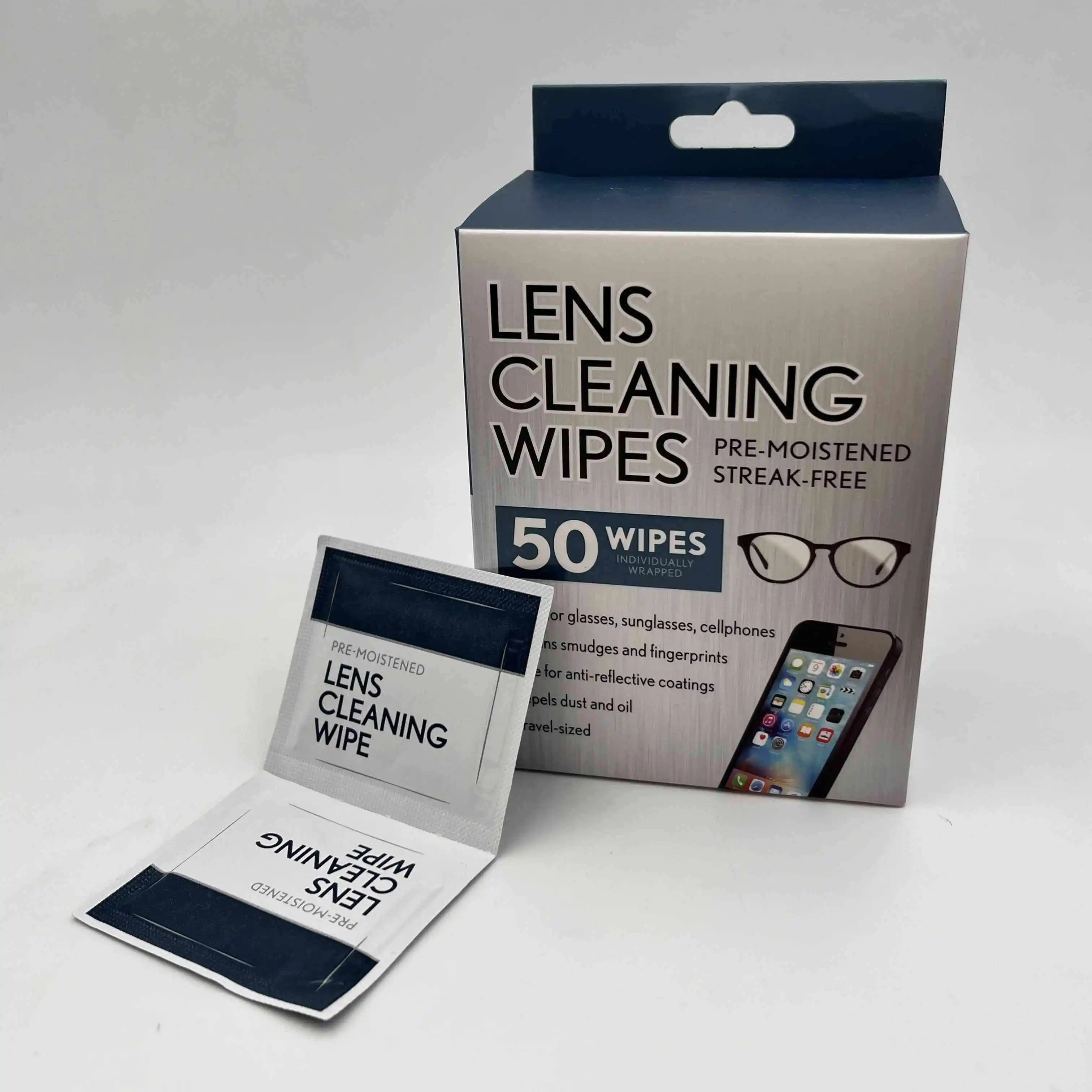 Hot Selling 50ct Glass Cleaning Anti Fog Optical Lens Cleaning Wipes For Phone Screen Dust Removal