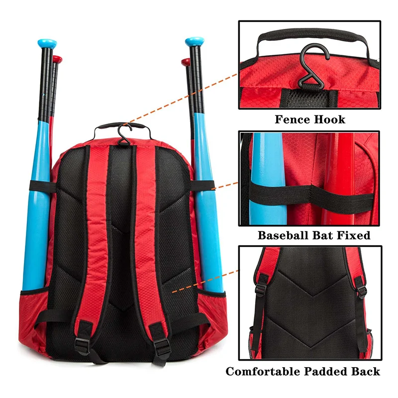Custom Large Capacity Cool Baseball Bags Holds 4 Tee Ball Bats Helmet Cleats Baseball Backpack With Shoes Compartment