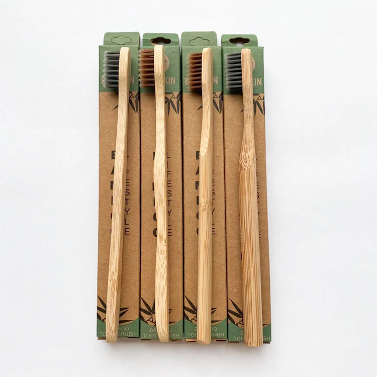 BAMBKIN company custom logo medium soft bristles customisable nylon bamboo toothbrush