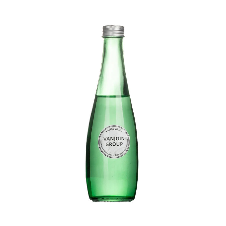 Empty Reusable Customized Green Drinking Glass Bottle 330ml For Sparkling Water For Juice Milk Tea Smoothie with lid