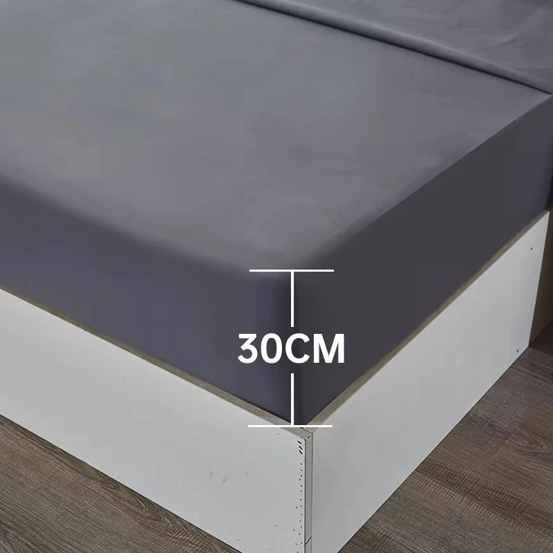 3_4pcs Solid Bedding Set Waterproof Fitted sheet  Bed Sheet   Pillowcases Soft  Queen  KIng Full  Twin Size  White and Gray