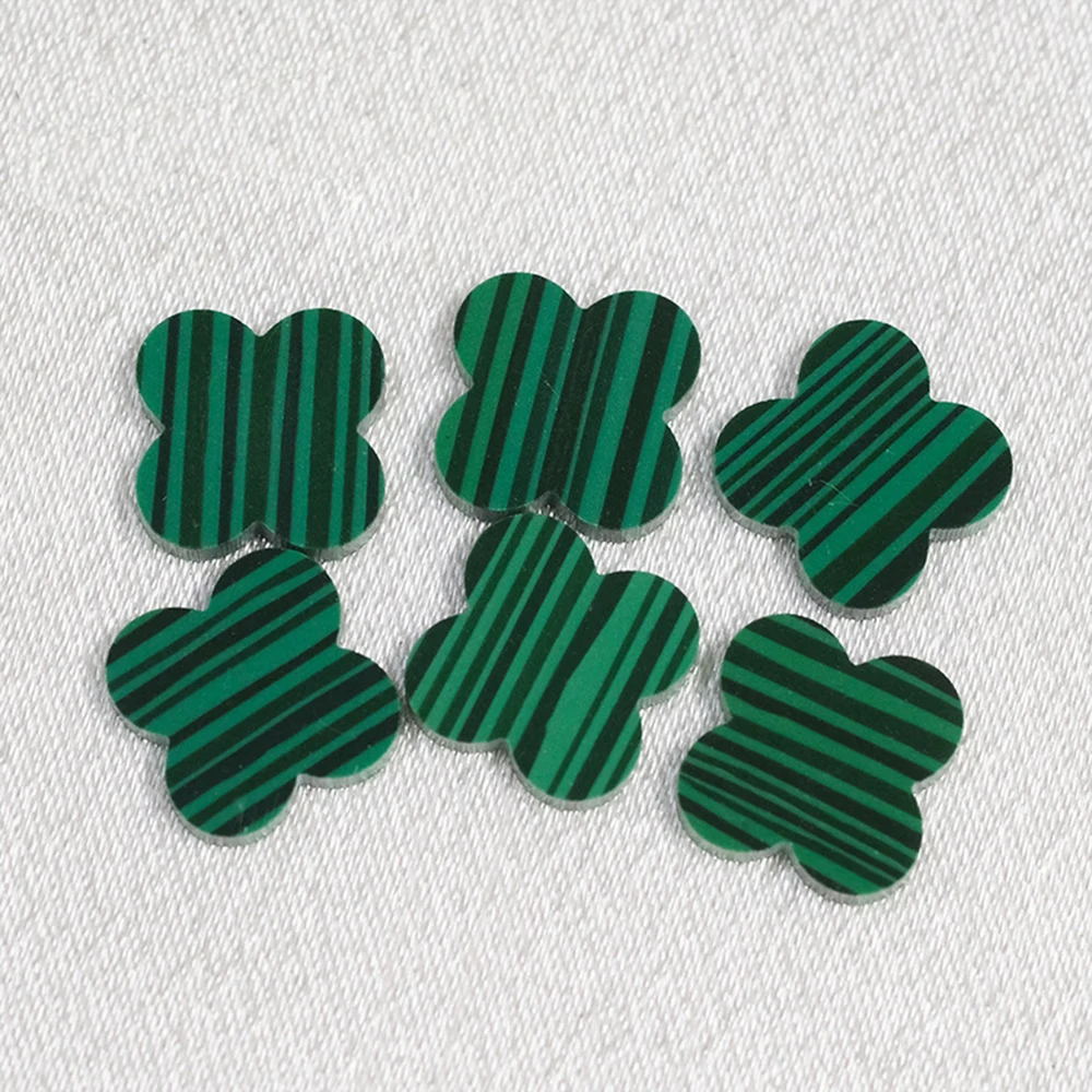 Factory Price Wholesale Four Leaf Clovers Synthetic Green Malachite 10mm 12mm 4 Clovers Malachite Stone with 1mm Thickness