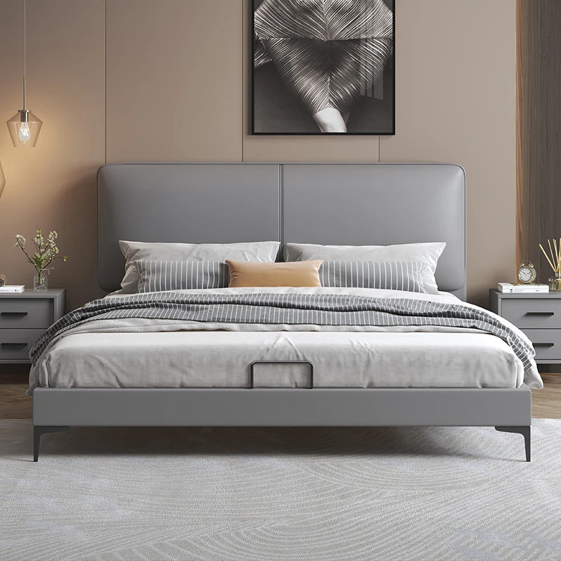 Nordic light luxury technology cloth minimalist modern 1.8m solid wood soft bed