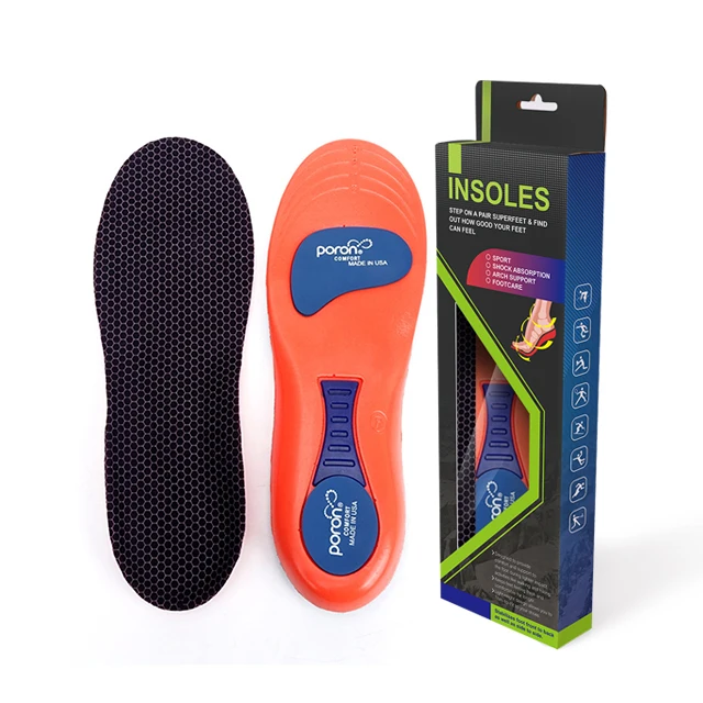 Stylish Poron Orthopedic Arch Support Insole Supplier Pu Insole Sport Insoles Shock Absorption for Running 1 Men Unisex 2 Pairs