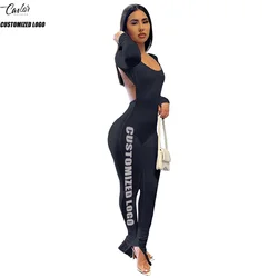 L71 2023 Wholesale Sexy Backless Solid Slit Small Flare One Piece Jumpsuit For Lady streetwear Rompers Women Jumpsuit