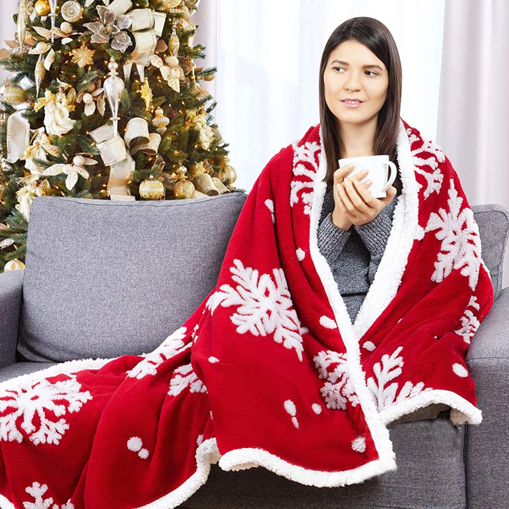Уютный жаккардовый плюшевый Рождественский принт шерпа флисовое покрывало для дивана