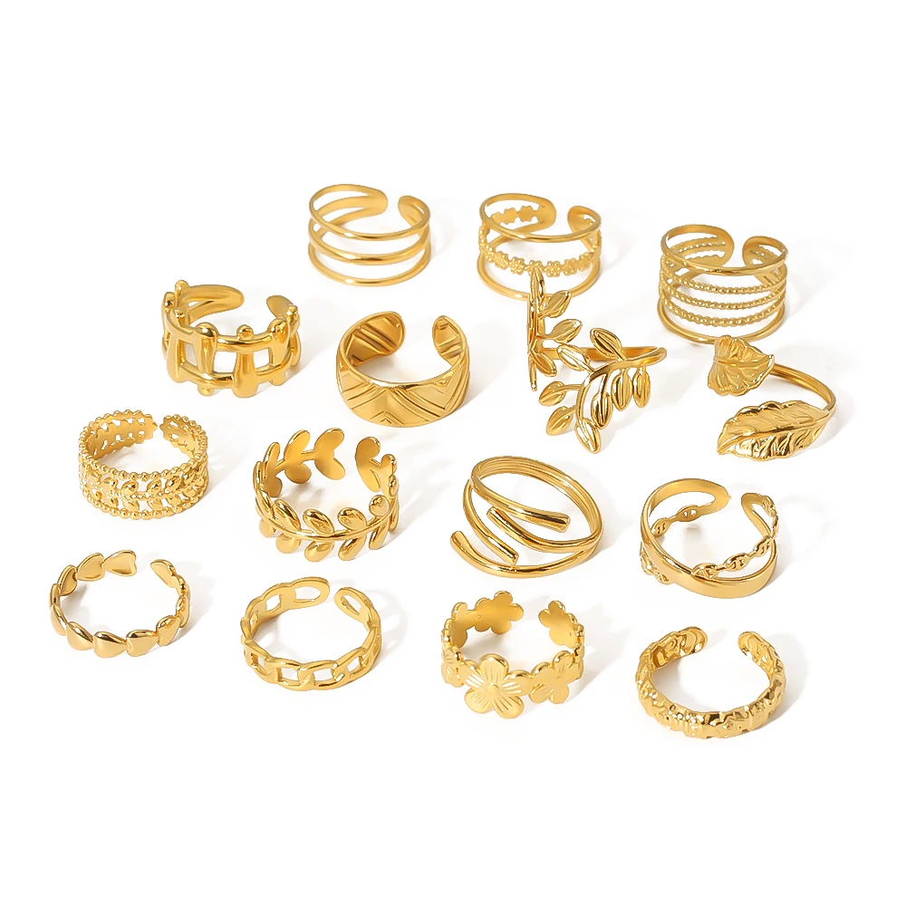 Custom Cheap Low Price Stainless Steel 18K Gold Plated Waterproof Open Adjustable Geometric Finger Rings For Women