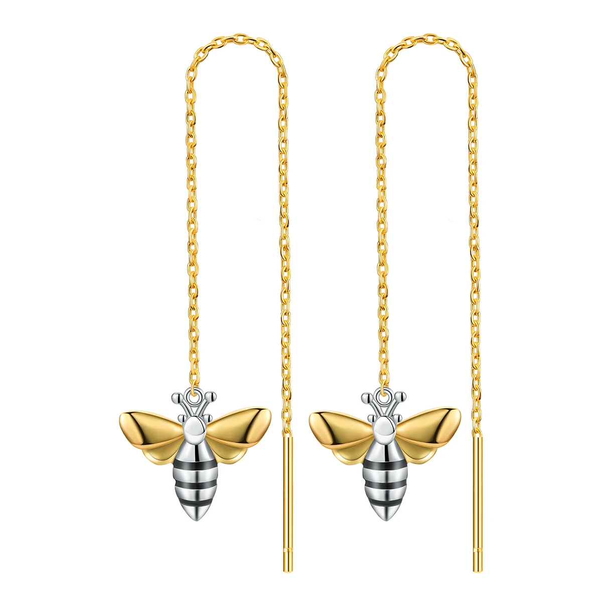 Lotus Fun 2024 Fashion New Model Lovely Honey Bee S925 sterling silver 18k Gold Plated Long Drop Earrings fine jewelry for women