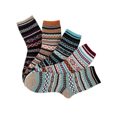 Fashion design vintage custom thick knitted winter fluffy stripe wool women winter warm socks