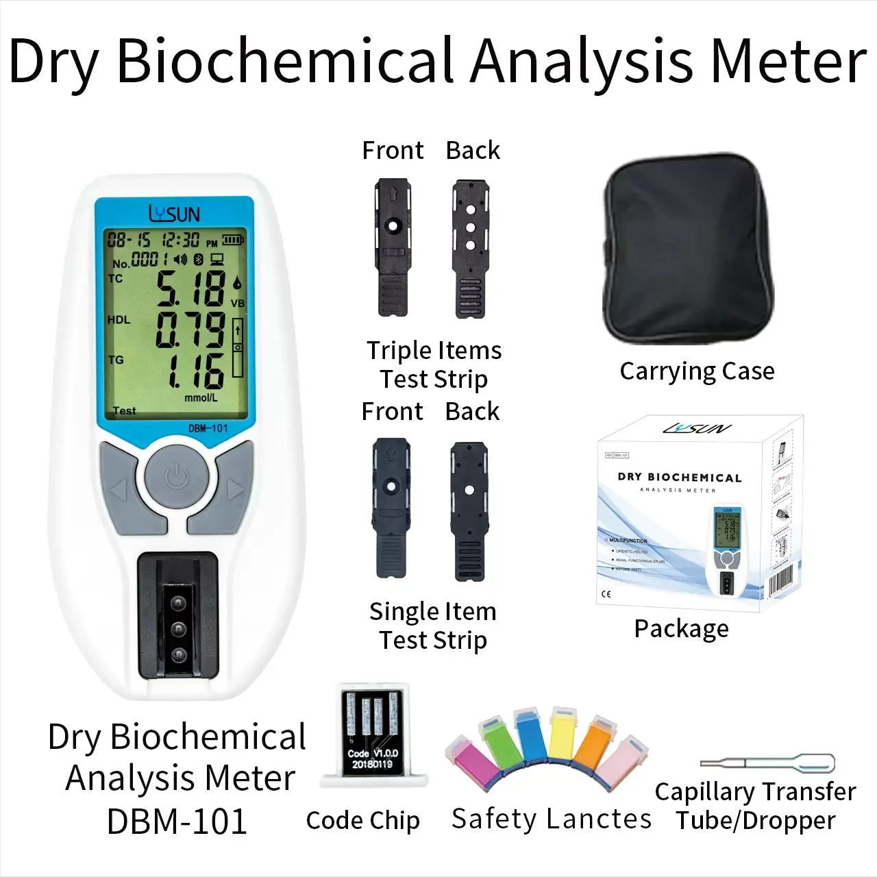 Lysun 8 in 1 Dry Biochemical Analysis Meter for Blood Lipid/Uric Acid Urea Creatinine
