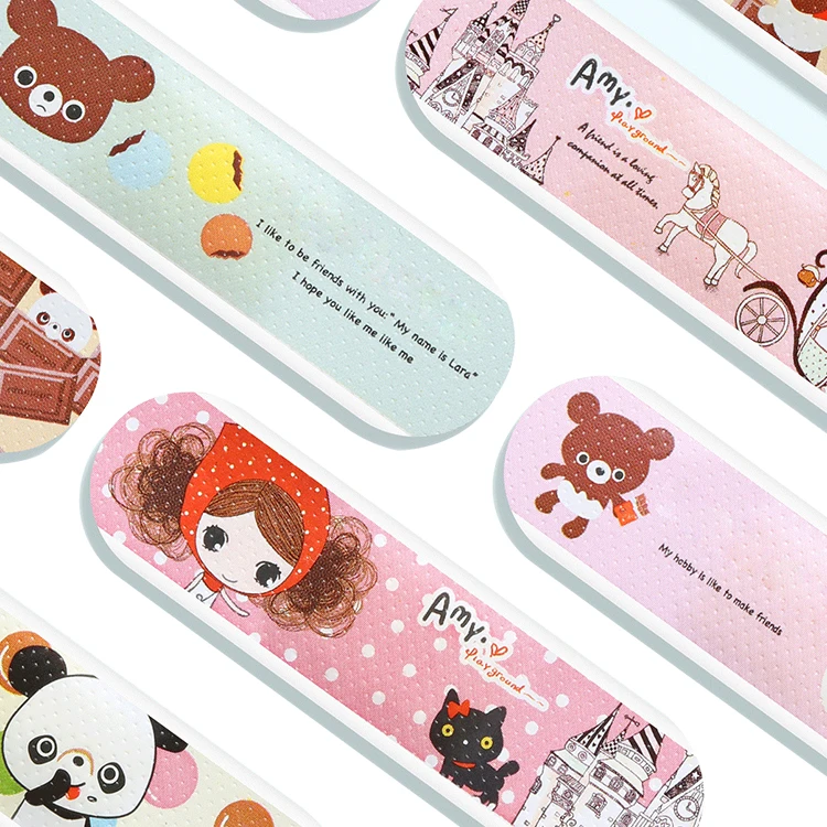 BLUENJOY Band Aid Custom Printing Kids Cartoon Plasters Adhesive Elastic Band Aid in Paper Card Sleeve