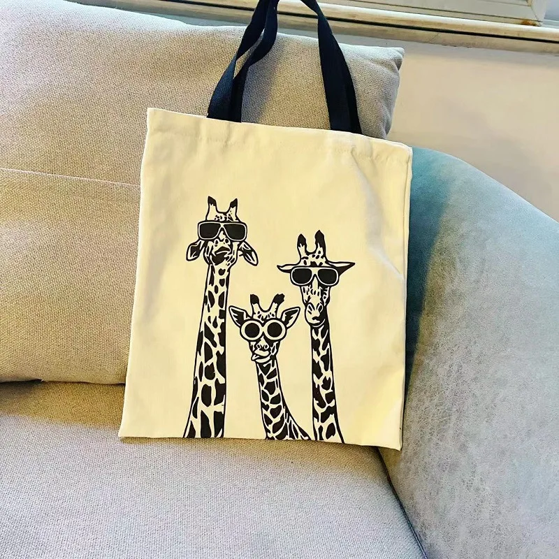 Young Lady Fabric Handbag Fashion Youth Canvas Tote Bag Canvas Shoulder Bag Giraffes Group on Safari in Kenya Africa Tote Bags
