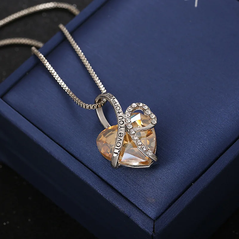  HOVANCI 2020 Newest Lover Jewelry Gift Ocean Heart Necklace Colorful Crystal Blue Gem