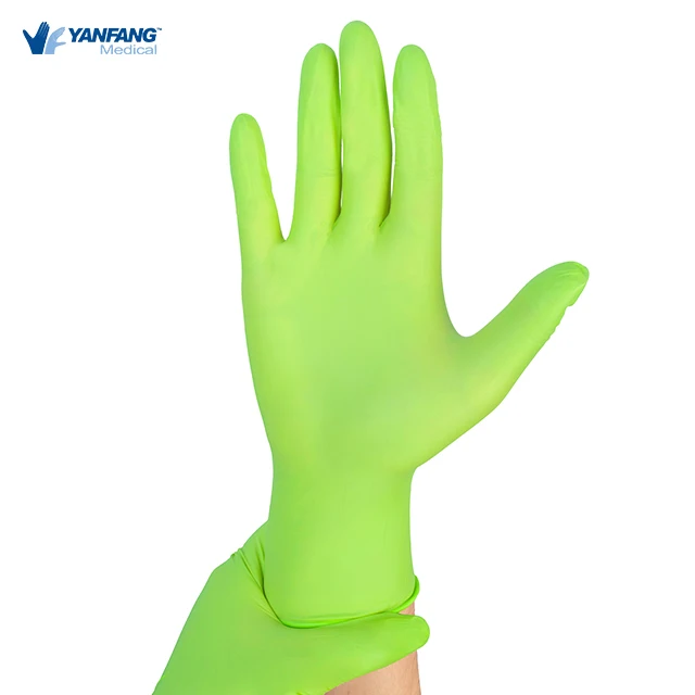 Green Nitrile Household Rubber Cleaning Working Kitchen Branded Gloves