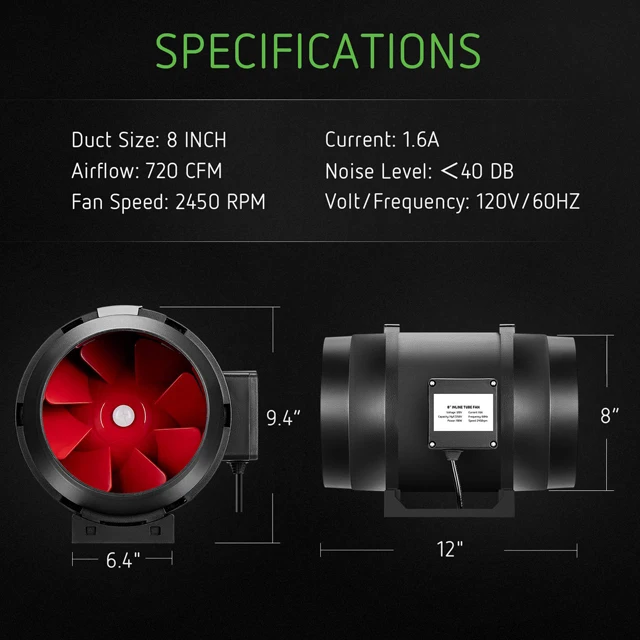 Source Factory inline fan 4 6 8 10 12 inch silent inline duct fan for grow tent