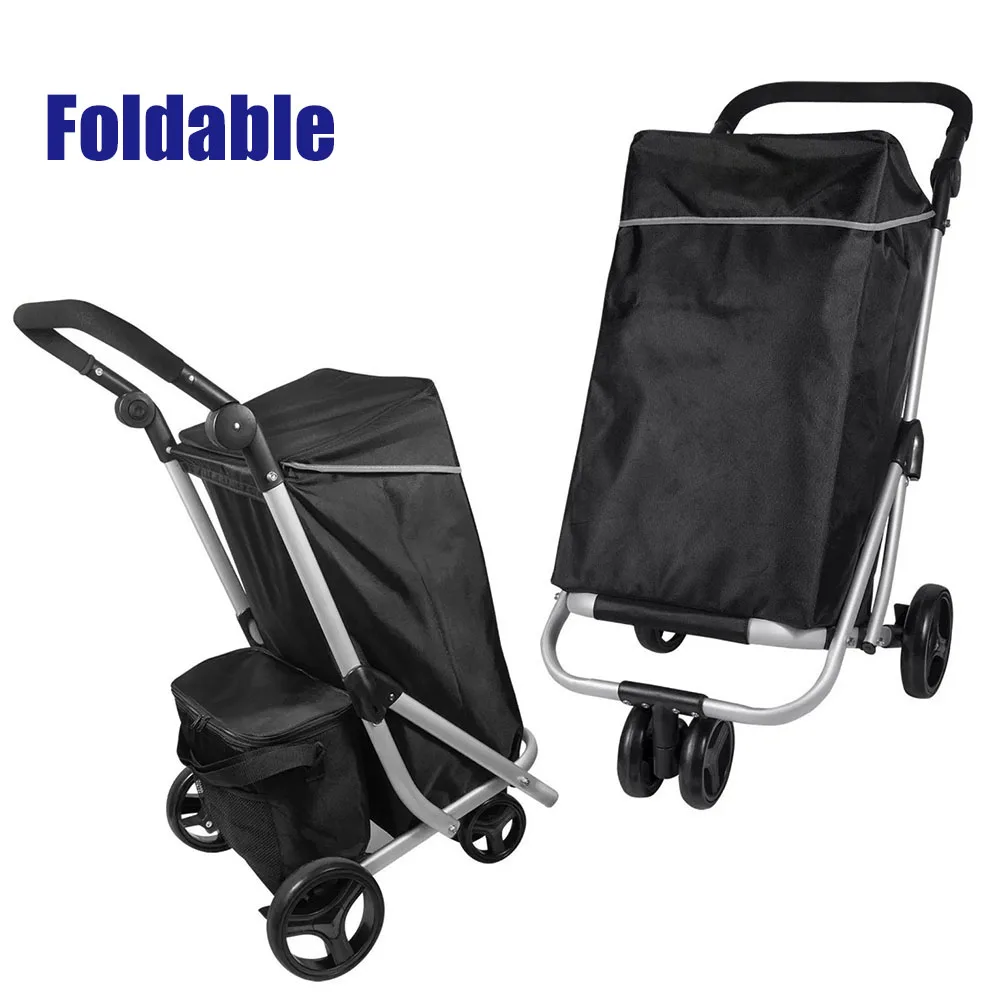 New Design Portable foldable market  retractable Detachable grocery collapsible cooler folding 4 wheels shopping trolley  bag