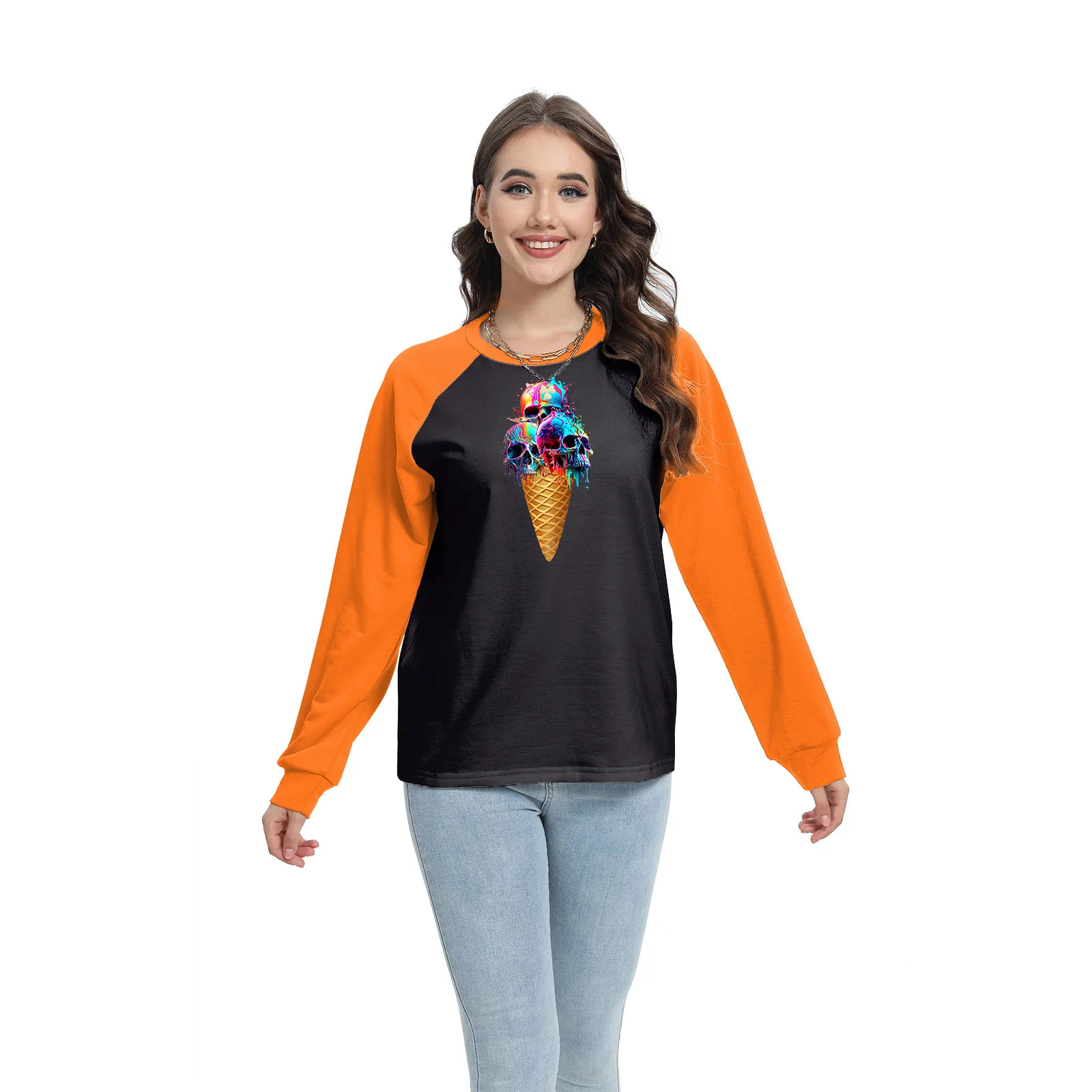NADANBAO autumn women T-shirt Halloween gothic skull pattern long sleeve blouse casual shirt O neck tees wholesale Custom OEM