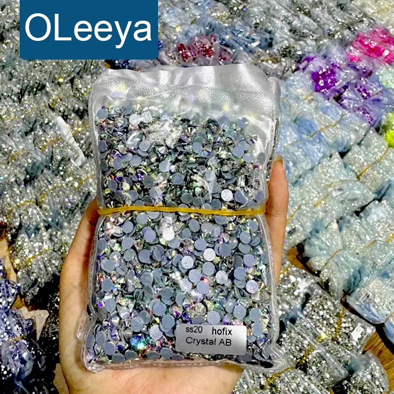 OLeeya Wholesale AB Color Iron on Stones High Quality SS16 SS20 Crystal Rhinestones Hotfix Rhinestones for Dresses Bows Clothing