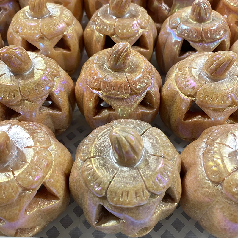 
Wholesale High Quality Crystal Stone Carvings Aura Jade Pumpkin Lampshade For Halloween 