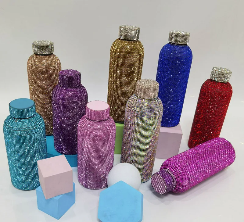 Small mouth bottle diamond-encrusted thermos cup sports bottle diamond fat thermos cup