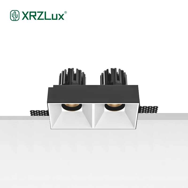 XRZLux Square Recessed Downlights Single Double Heads Trimless Embedded Ceiling Lamp Spot Light 8W 10W 15W COB LED Downlight
