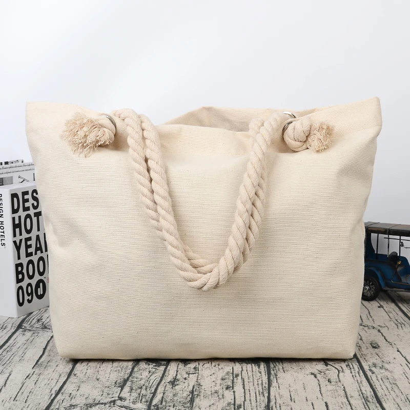 Tote Bag for Women Beach Canvas Cotton Shopping Bags Fashion Leather Handbags Guangzhou High King Factory Plain 10 Pc/opp Bag