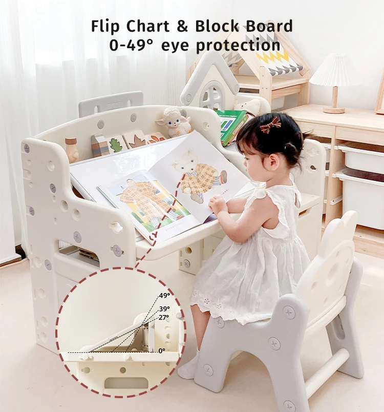 MIGO BEAR Baby Ergonom Study Table Foldable Children Active Playing Picture Build Block Event Kids Desk And Chair Set