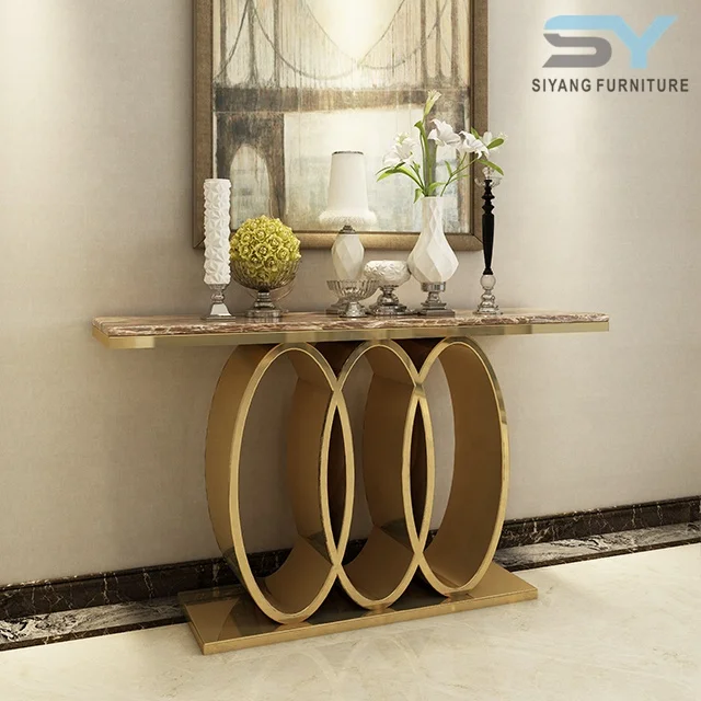 2022 Latest Modern Fashionable Marble Console Table With Stainless Steel Frame