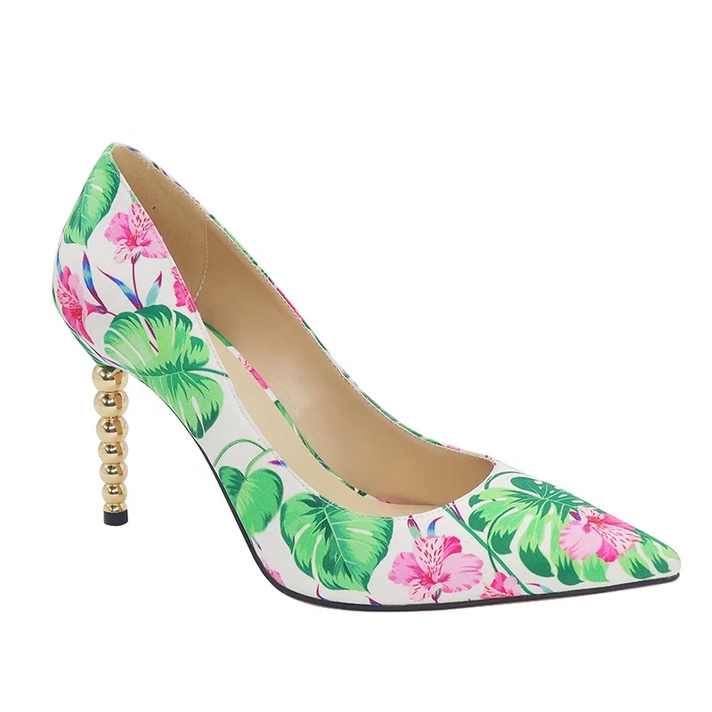 Stiletto Heels Fall Shoes Women Pumps Printed Flower Gold Heel Popular Fashion Wears 2022 Shoe