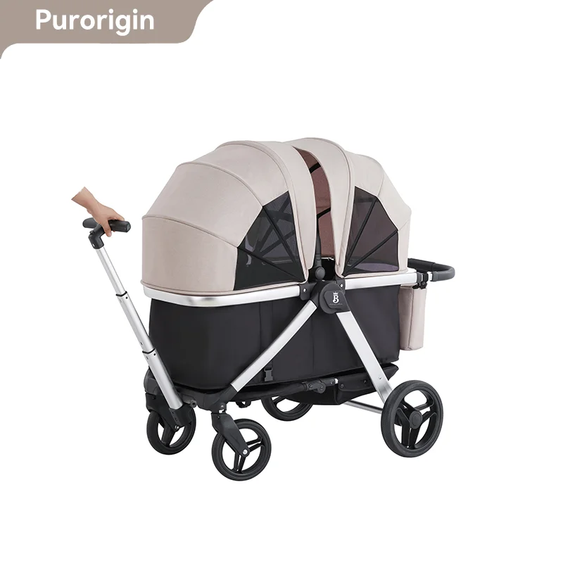 Purorigin China suppliers custom folding big wheels stroller wagon outdoor camping stroller shopping baby doll pram for two kids