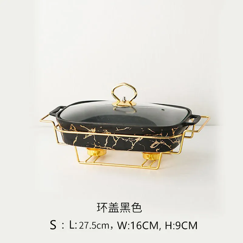 Arab Ceramic Casserole Tableware Candle with Metal Stand 1050ML/1250mML/1750ML/2000ML Stock Pot Food Warmer Soup Pots