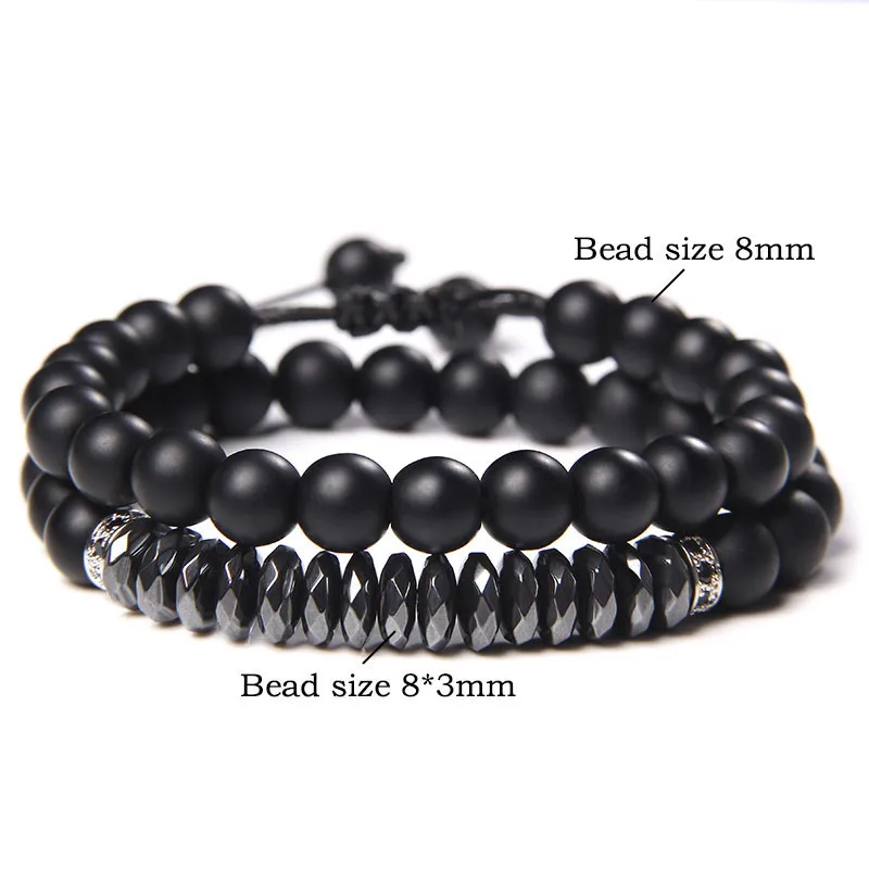 Stone Bracelet Set Elastic Black Hematite Natural Stone Bracelet Turquoise New Trendy Business Gift for Men Women Hand Bracelet